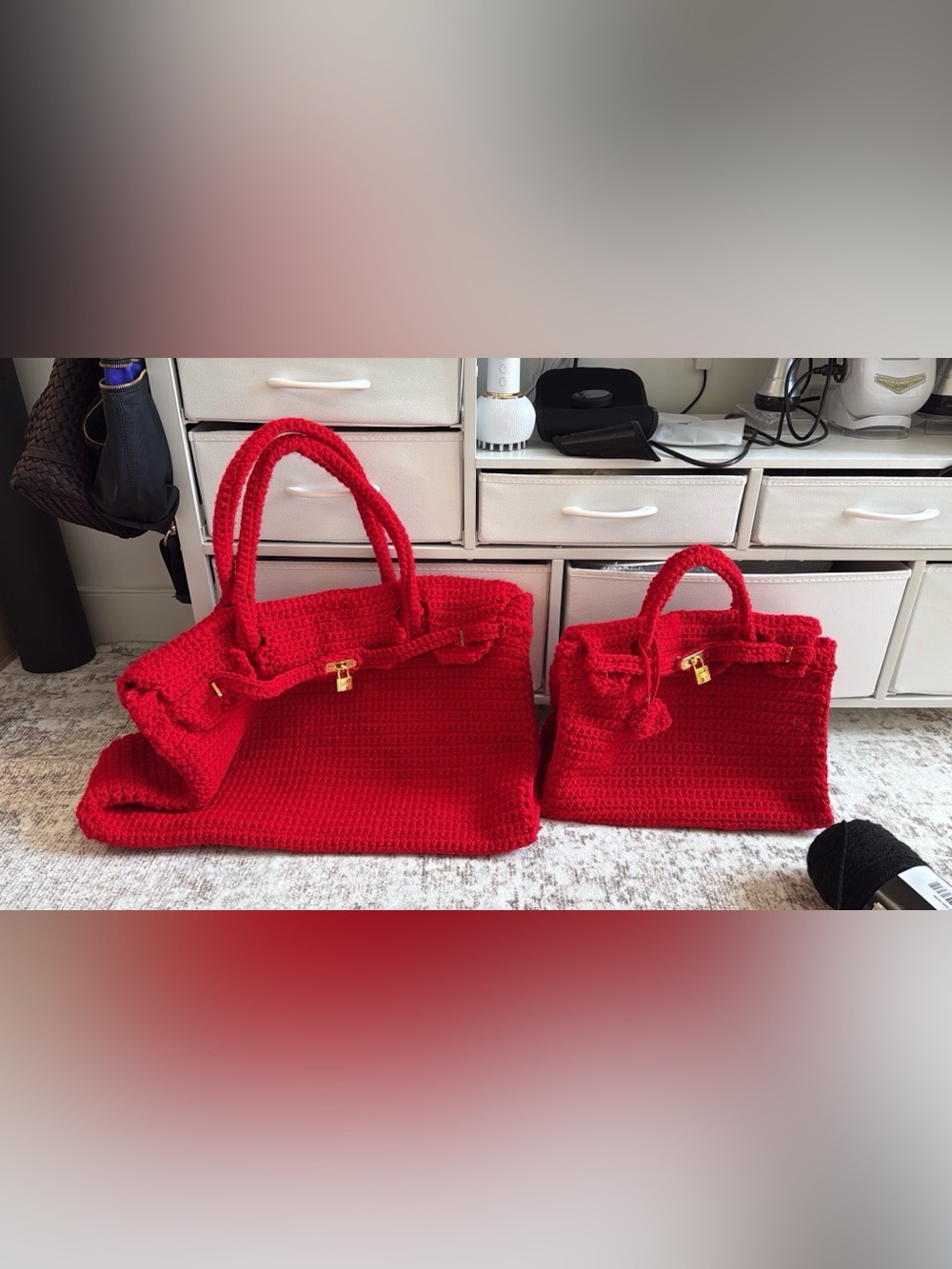 Handcrafted Red crotchet Birkin Bag